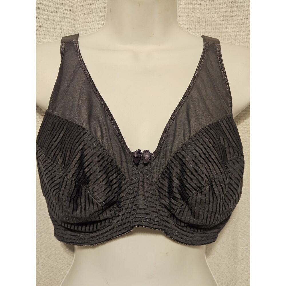 NWT Curve Muse RN 148078 Dark Gray Stripe Print Underwired T Shirt Bra 38DDDD